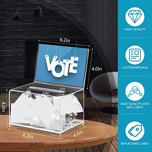KYODOLED Clear Donation Box for Fundraising with Lock & Sign Holder, Multi-Use Voting and Raffle Box, Tip Jar, Secure Storage, Durable Plastic, 6.2'' x 4.6'' x 4.0'', 2PACK(Sign Card Not Contain) - Image 2