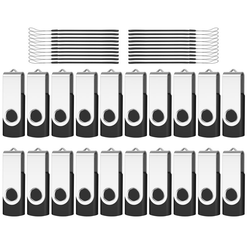 AreTop Bulk Flash Drive 512MB 20 Pack USB20 USB Stick Pen Drive Memory Stick Swivel Thumb Drives Bulk USB20Pcs 512MB Black