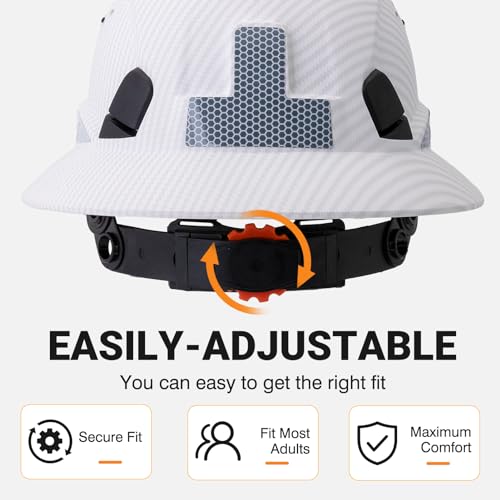 LOHASWORK Full Brim Hard Hat Construction OSHA Approved Vented Hard Hat Cascos De Construccion 6 Point Adjustable Ratchet Suspension Matte White Graphite Pattern - Image 5