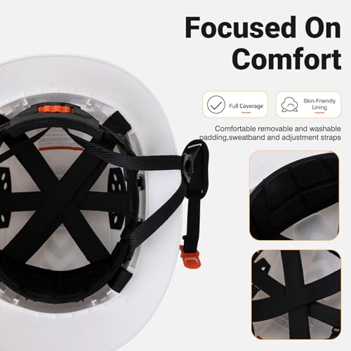 LOHASWORK Full Brim Hard Hat Construction OSHA Approved Vented Hard Hat Cascos De Construccion 6 Point Adjustable Ratchet Suspension Matte White Graphite Pattern - Image 4