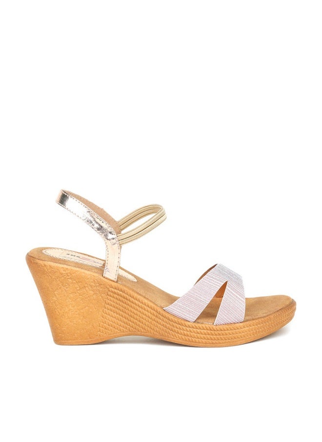 She Zone Rose Gold Textured Wedge Heels for Women - Image 1