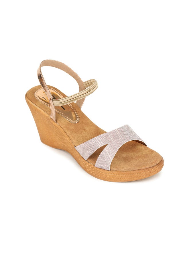 She Zone Rose Gold Textured Wedge Heels for Women - Image 2