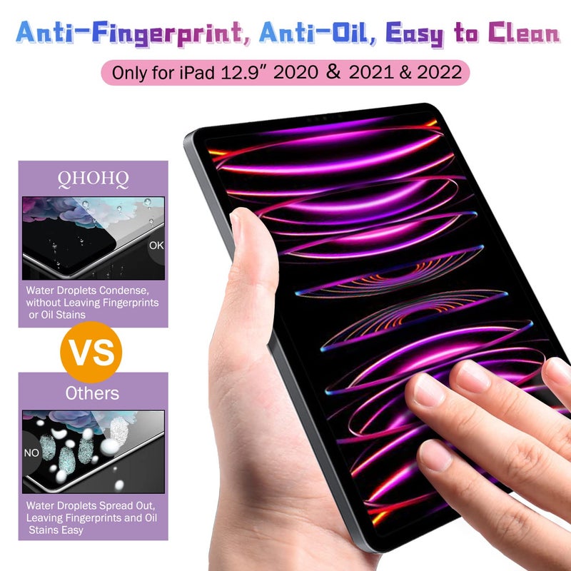 QHOHQ [2+2 Pack] Tempered Glass Screen Protector for iPad Pro 12.9 2022/2021/2020 (6th/5th/4th Generation) with Camera Lens Protector, Ultra HD, Anti-Scratch, Designed for Face ID＆Apple Pencil - Image 5