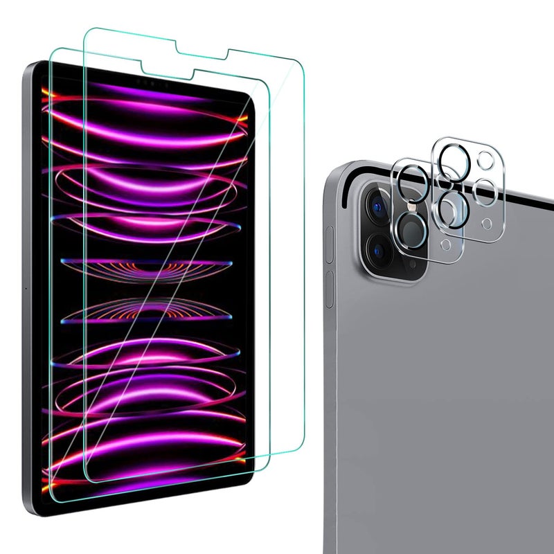 QHOHQ [2+2 Pack] Tempered Glass Screen Protector for iPad Pro 12.9 2022/2021/2020 (6th/5th/4th Generation) with Camera Lens Protector, Ultra HD, Anti-Scratch, Designed for Face ID＆Apple Pencil - Image 1