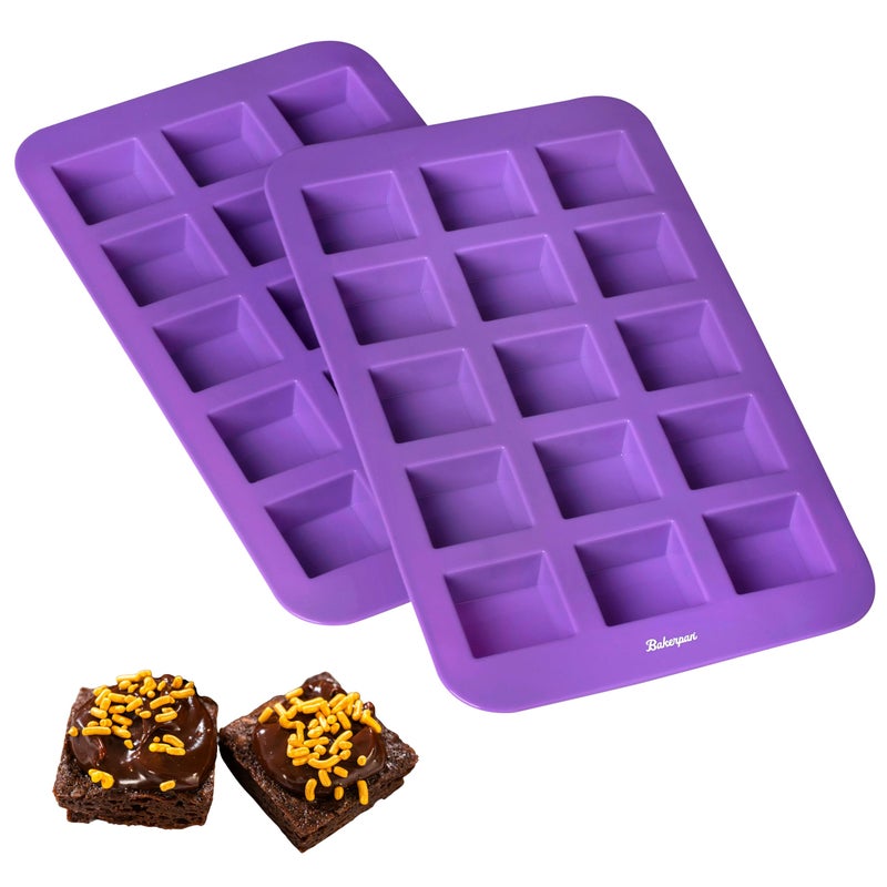 Bakerpan Silicone Brownie Mold For Baking  Individual Bite Size 1.5 Inch Brownie Squares  Silicone Brownie Pan With Dividers  15 Cavities - Set Of 2 - Image 1