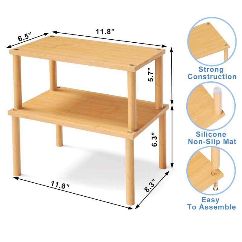 VERTORGAN Cabinet Organizer Shelf(Set of 2),Kitchen Counter Shelves,Bamboo Stackable Expandable Spice Rack Countertop(Medium) - Image 4