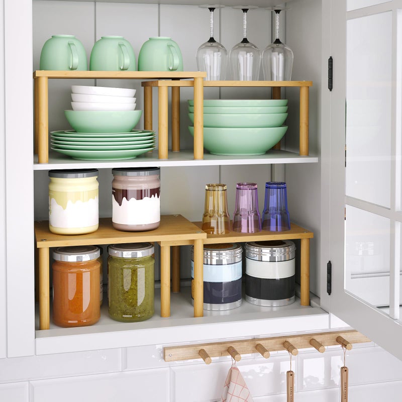 VERTORGAN Cabinet Organizer Shelf(Set of 2),Kitchen Counter Shelves,Bamboo Stackable Expandable Spice Rack Countertop(Medium) - Image 2