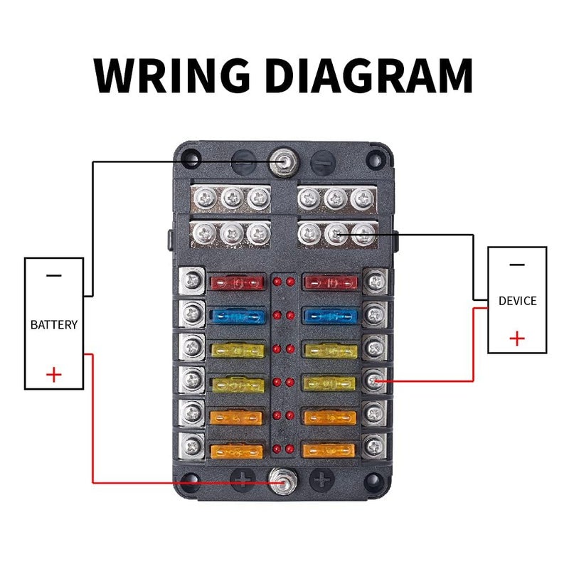 UPEOR 12-Way Fuse Block, Waterproof Boat Fuse Panel 12-24V Marine Fuse Block with LED Warning Indicator Damp-Proof Cover - 12 Circuits with Negative Bus Fuse 12V Box for Vehicle Car Boat Auto - Image 5