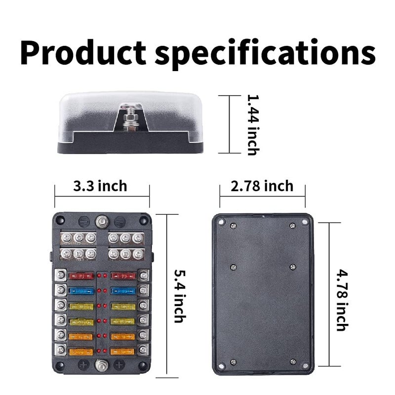 UPEOR 12-Way Fuse Block, Waterproof Boat Fuse Panel 12-24V Marine Fuse Block with LED Warning Indicator Damp-Proof Cover - 12 Circuits with Negative Bus Fuse 12V Box for Vehicle Car Boat Auto - Image 2