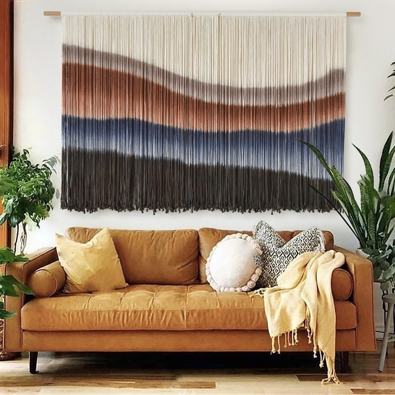 Flber Large Macrame Wall Hanging Tie-Dye Boho Wall Art Fiber Art Decor for Living Room Bedroom or Backdrop 57" W x 35" L - Image 1