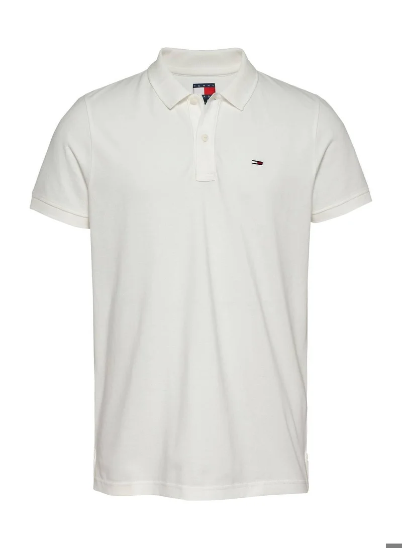 TOMMY JEANS  Tommy Flag Slim Fit Pique Polo Shirt for Men | Best Price UAE