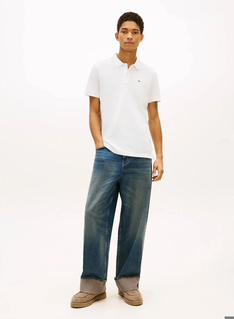 TOMMY JEANS  Tommy Flag Slim Fit Pique Polo Shirt for Men | Best Price UAE