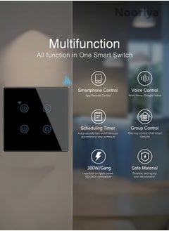 Nooriya WiFi Smart Wall Light Switch, No Neutral Wire Required, No Hub Required, Compatible with Alexa and Home, APP Remote Control, Timing Function, Voice Control (Black 2 Gang)  - Image 2