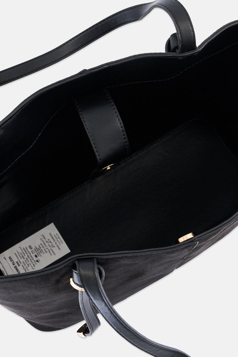 ANNE KLEIN Women Textured Tote Bag with Pouch, Black - Image 4