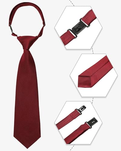Kajeer Ties for Kids Boys Necktie Adjustable - Woven Little Boys Pre-tied for Kids Formal Wedding Graduation School Uniforms (Wine red, M (age 5 years - 12) - Image 3