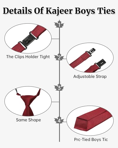 Kajeer Ties for Kids Boys Necktie Adjustable - Woven Little Boys Pre-tied for Kids Formal Wedding Graduation School Uniforms (Wine red, M (age 5 years - 12) - Image 2