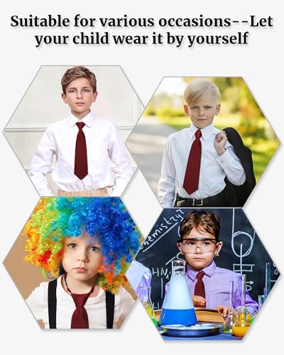 Kajeer Ties for Kids Boys Necktie Adjustable - Woven Little Boys Pre-tied for Kids Formal Wedding Graduation School Uniforms (Wine red, M (age 5 years - 12) - Image 4