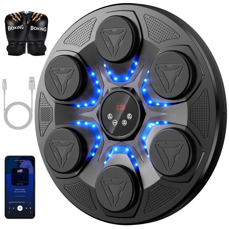 Hlthair Upgrade Music Boxing Machine For Adults Kids Interactive Music Punching Machine with Gloves 12 Modes 12 Speeds Wall Mounted Electronic Boxing Punching Pad with Wireless Connection LED Display - Image 2
