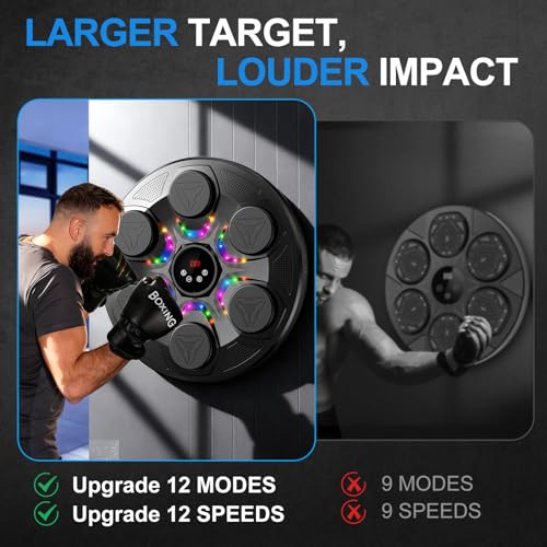 Hlthair Upgrade Music Boxing Machine For Adults Kids Interactive Music Punching Machine with Gloves 12 Modes 12 Speeds Wall Mounted Electronic Boxing Punching Pad with Wireless Connection LED Display - Image 3