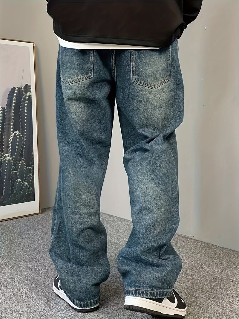 Vintage Washed Jeans, Youthful Trendy Loose Fit Casual Denim Pants - Image 2