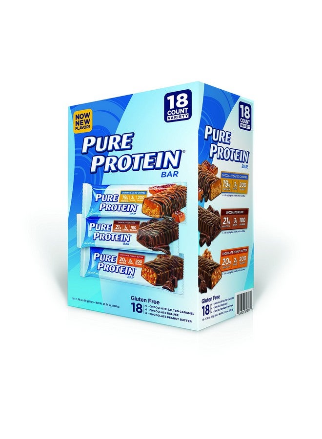 بار بروتين نقي، زبدة الفول السوداني بالشوكولاتة/ الكراميل المملح/ الشوكولاتة الفاخرة، 18 قطعة