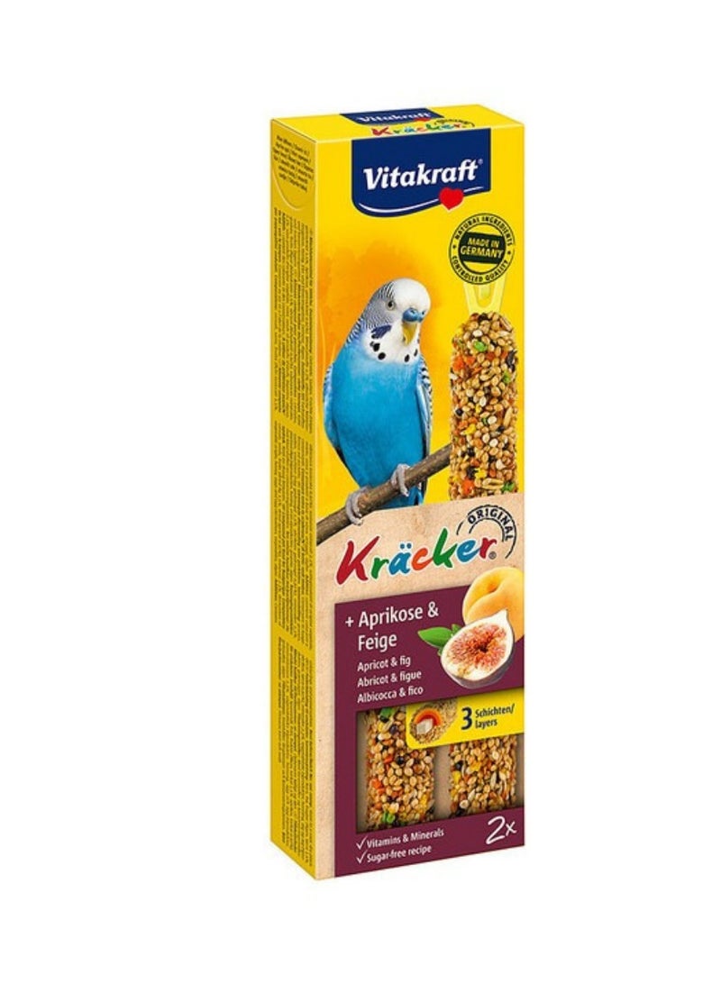 Vitakraft Budgie Snack with Apricot & Fig – Enriched with Vitamins & Minerals – Sugar-Free – 2 Sticks- German Made