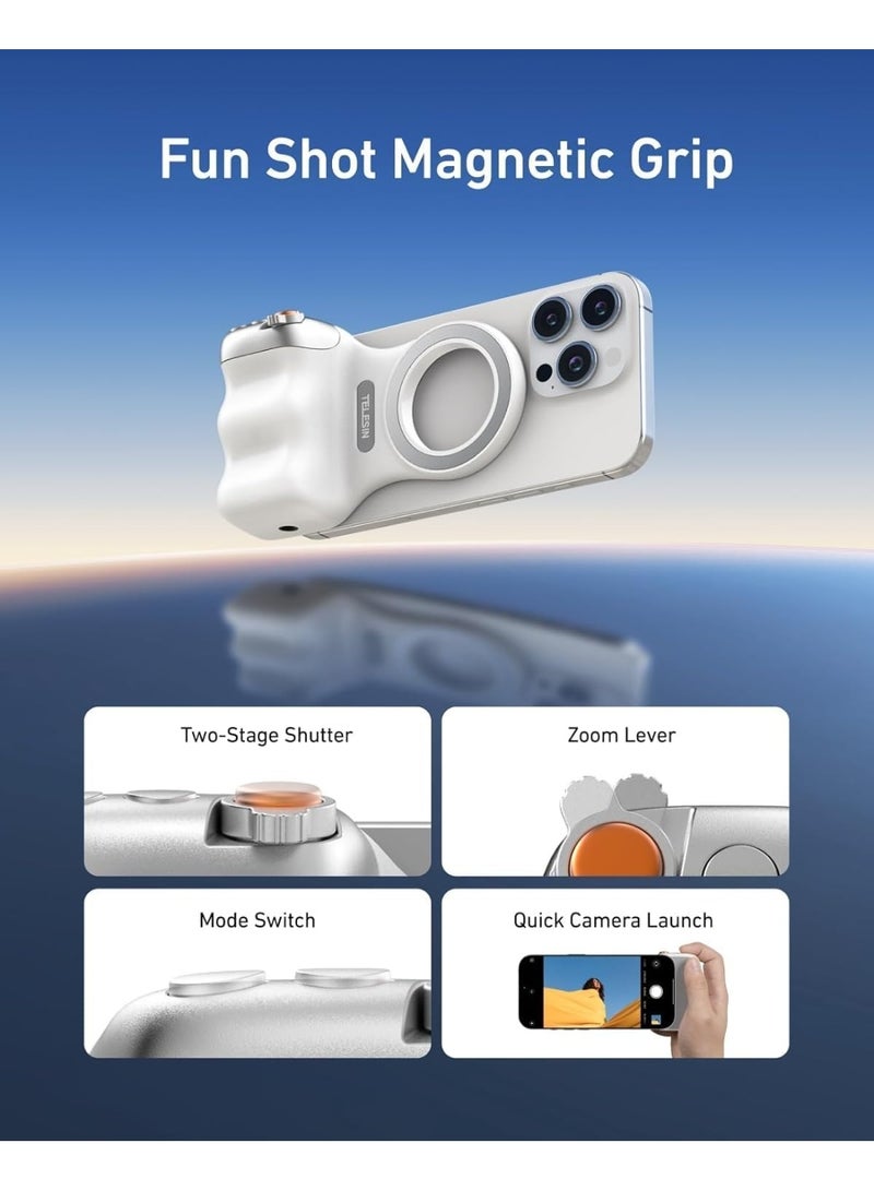 تيليسن مقبض غالق مغناطيسي TELESIN Fun Shot للهواتف الذكية والأندرويد، بتصميم مشابه لكاميرات DSLR، مع زر غالق لاسلكي قابل للفصل - معتمد من MFI - برغي 1/4 بوصة (مقبض مغناطيسي) - Image 5