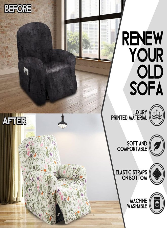 CRFATOP Printed Recliner Cover with Pockets Single Reclining Slipcover 4-Pieces Lazy Boy Recliner Sofa Chair Cover with Elastic Bottom for Recliner Furniture Protector for Kid Pet,A18 - Image 5