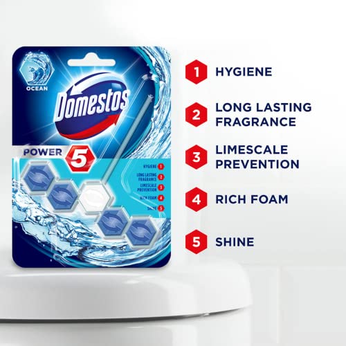 Domestos Power 5 Toilet cleaning Rim Block |Ocean Limescale Removal with Long Lasting Fragrance | for Hygiene & Shine | Imported 55g Pack of 3 - Image 2