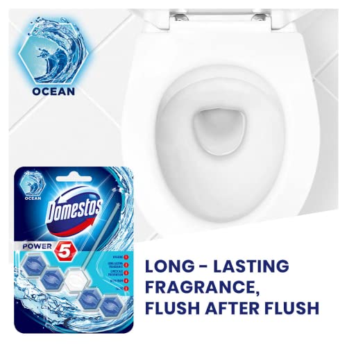 Domestos Power 5 Toilet cleaning Rim Block |Ocean Limescale Removal with Long Lasting Fragrance | for Hygiene & Shine | Imported 55g Pack of 3 - Image 3