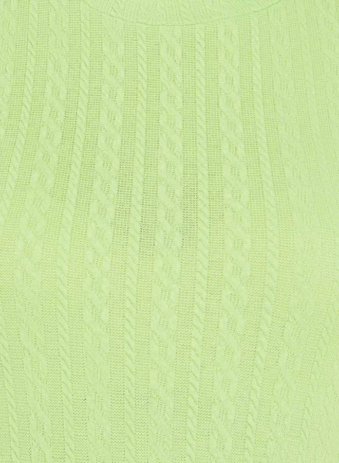 Styli Side Slit Detail Cable Knit Longline T-Shirt