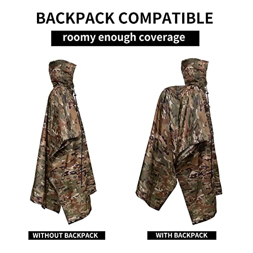 GRVCN Military Rain Poncho, Camouflage Rain Coat Outdoor Waterproof Lightweight - Image 5