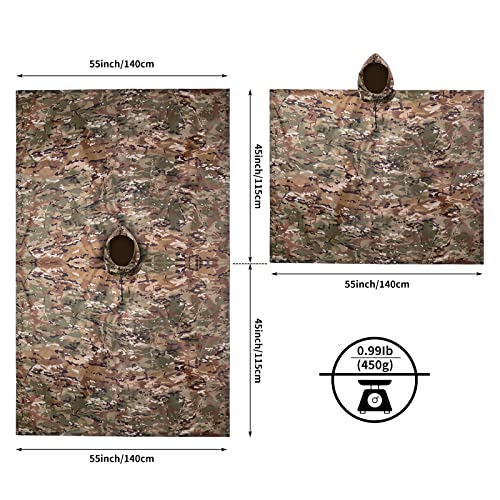 GRVCN Military Rain Poncho, Camouflage Rain Coat Outdoor Waterproof Lightweight - Image 4