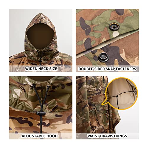 GRVCN Military Rain Poncho, Camouflage Rain Coat Outdoor Waterproof Lightweight - Image 2