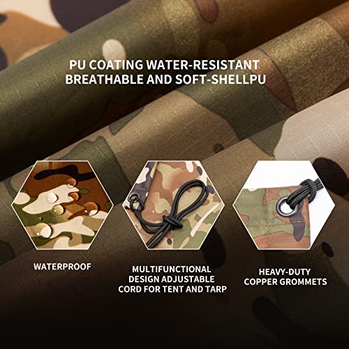 GRVCN Military Rain Poncho, Camouflage Rain Coat Outdoor Waterproof Lightweight - Image 3