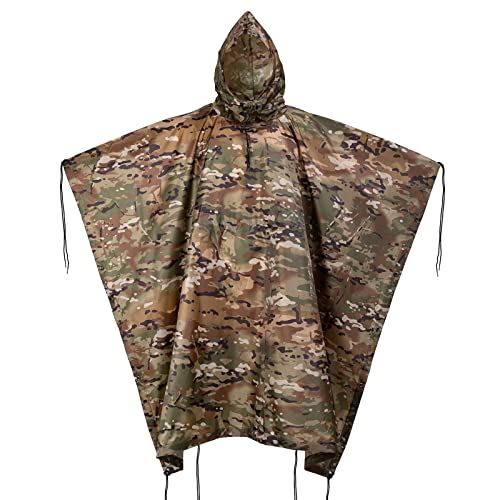 GRVCN Military Rain Poncho, Camouflage Rain Coat Outdoor Waterproof Lightweight - Image 1