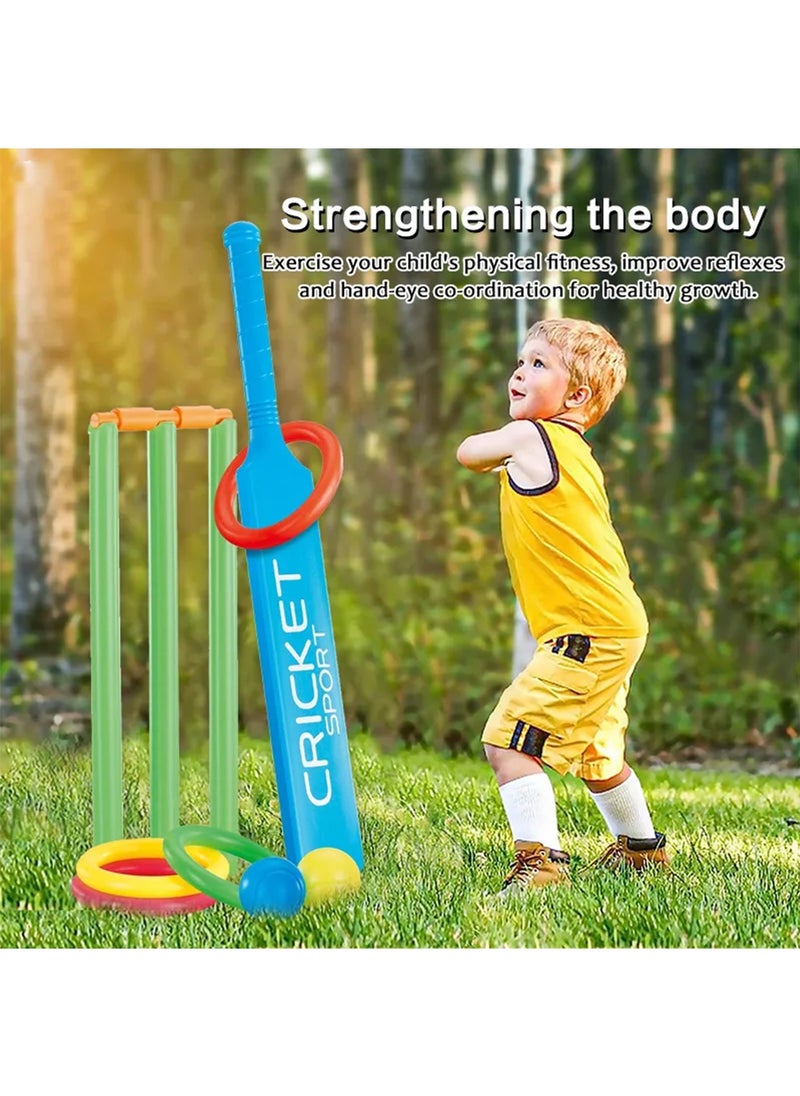 YU TENG TOYS 2-in-1 Kids Cricket & Ring Toss Set – Cricket Bat, Stumps, Balls & Toss Rings | Outdoor Indoor Sports Toy Kit for Boys & Girls Age 3+ | Boosts Fitness, Coordination & Fun Play  - Image 2