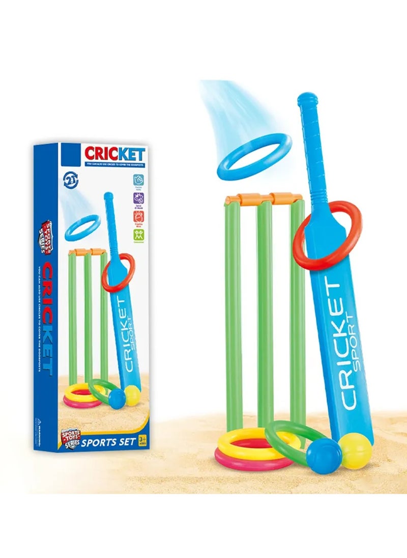 YU TENG TOYS 2-in-1 Kids Cricket & Ring Toss Set – Cricket Bat, Stumps, Balls & Toss Rings | Outdoor Indoor Sports Toy Kit for Boys & Girls Age 3+ | Boosts Fitness, Coordination & Fun Play  - Image 1