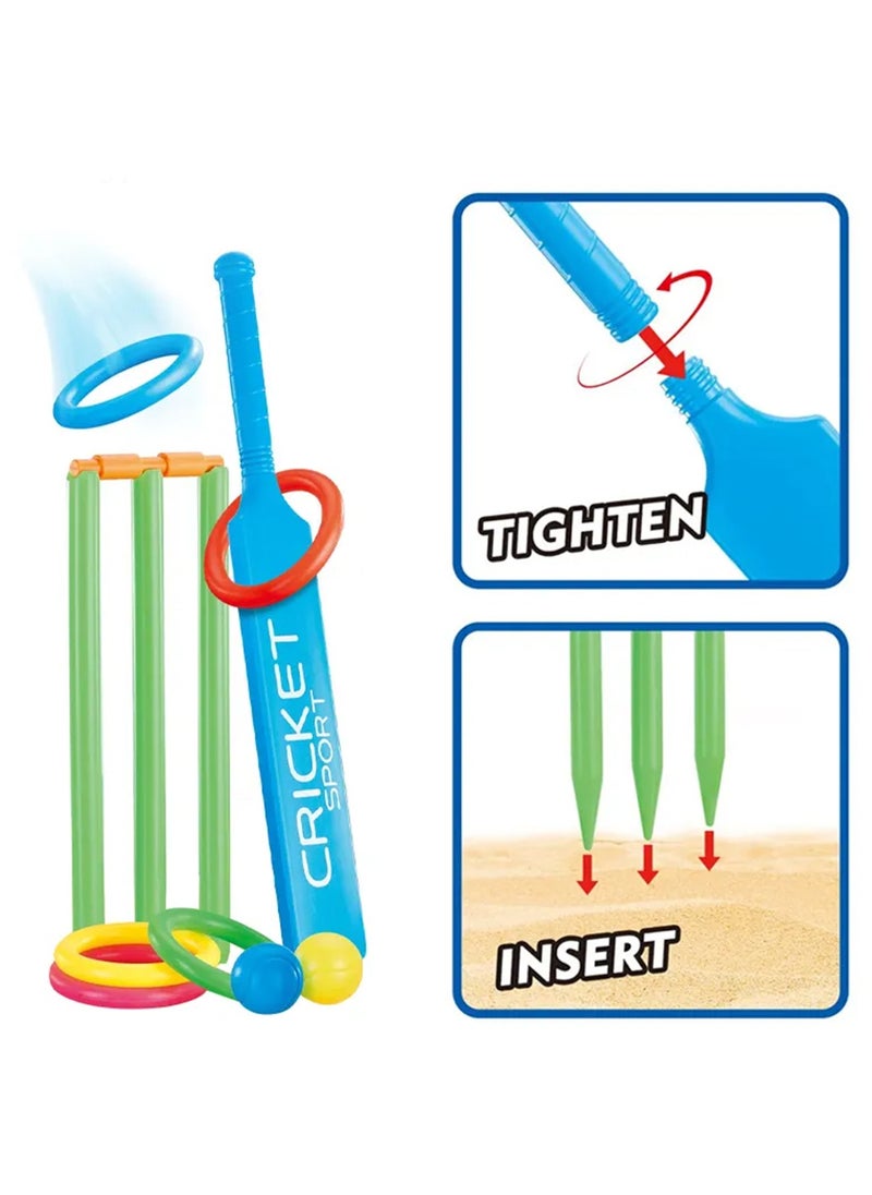 YU TENG TOYS 2-in-1 Kids Cricket & Ring Toss Set – Cricket Bat, Stumps, Balls & Toss Rings | Outdoor Indoor Sports Toy Kit for Boys & Girls Age 3+ | Boosts Fitness, Coordination & Fun Play  - Image 3