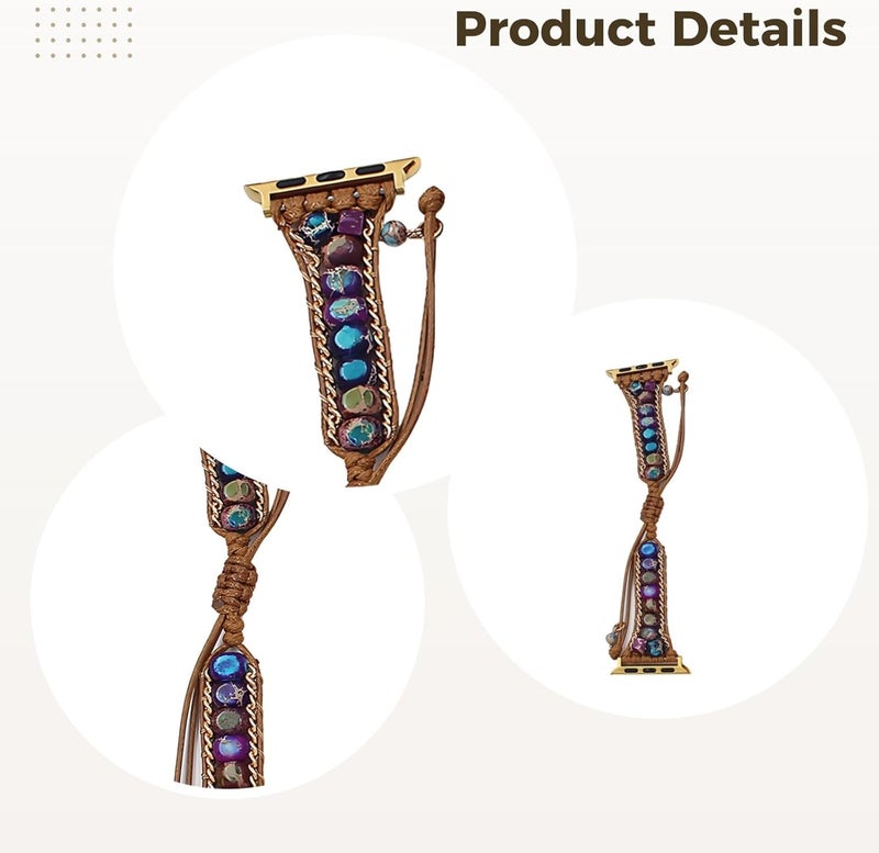 Bohemian Style Watch Band for Iwatch 7, Handmade Adjustable Beaded Stone Strap, 42Mm - Image 4