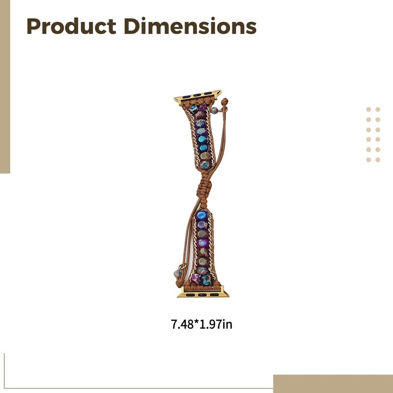 Bohemian Style Watch Band for Iwatch 7, Handmade Adjustable Beaded Stone Strap, 42Mm - Image 1