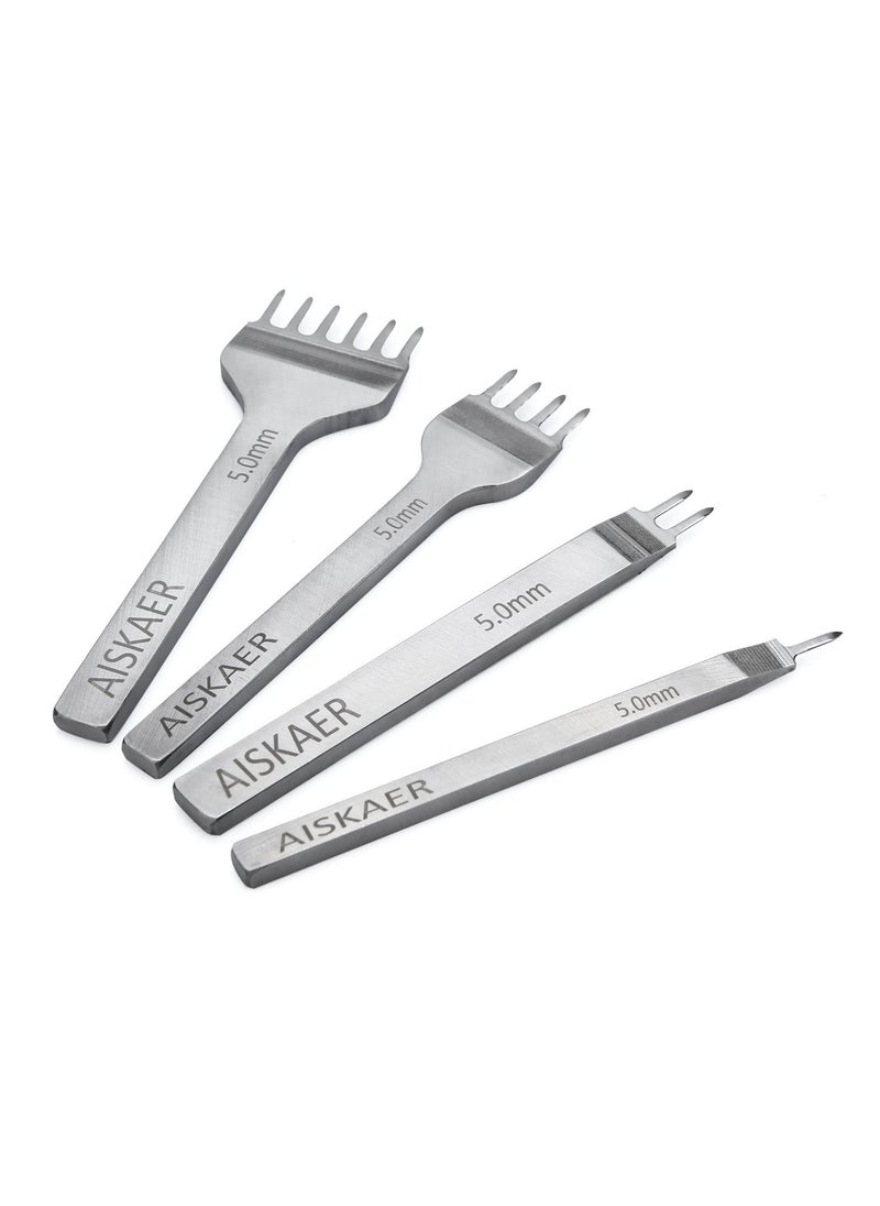 Aiskaer Aiskaer Leather Stitching Punch Set Diamond Chisel Tools 5mm White Steel 1246 Prong for Leather Craft DIY 
