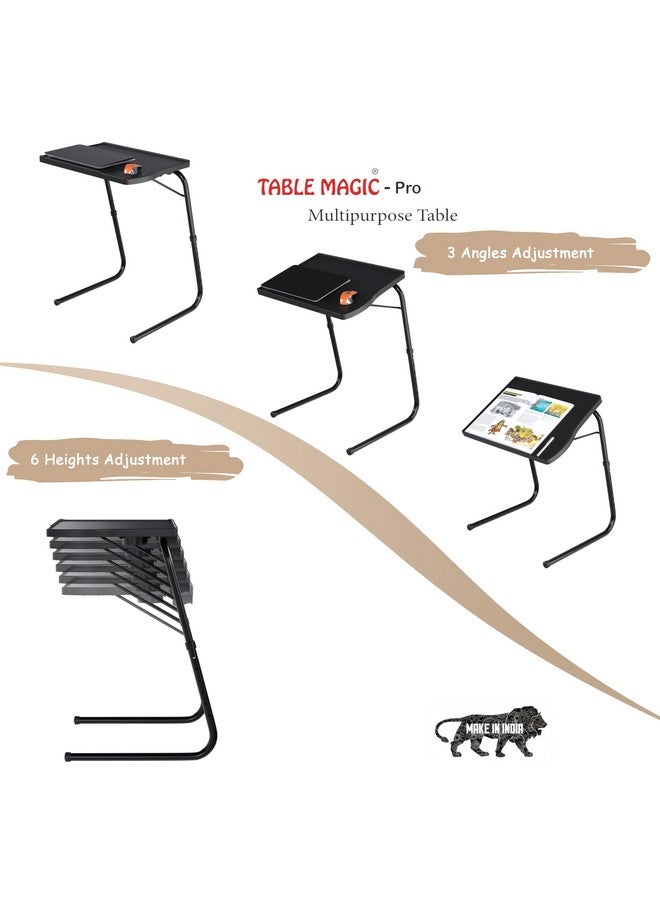 TABLE MAGIC - Pro Extended Work Space Laptop Table Mat Finish Laptop Table Multipurpose Height Adjustable Work Study Tv Tray Table Lap Desk (Smart, Black), Polypropylene - Image 4