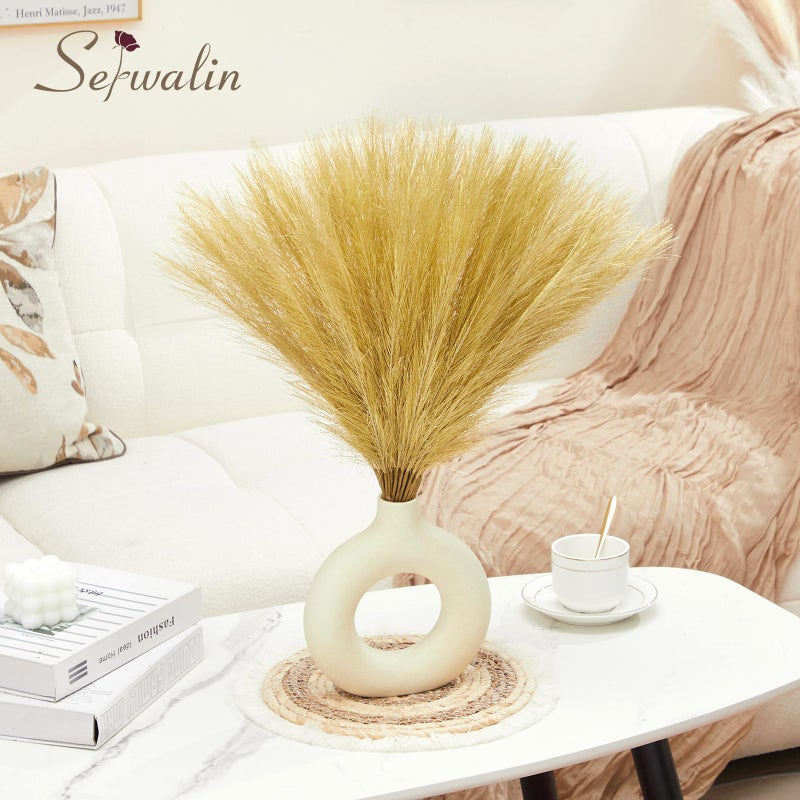 Serwalin 60Pcs Gold Pampas Grass Decor, 17.7" Faux Pampas Grass, Artificial Short Pompas Grass Branches Fluffy Plant Vase Filler Boho Decoration for Home Wedding Party - Image 4