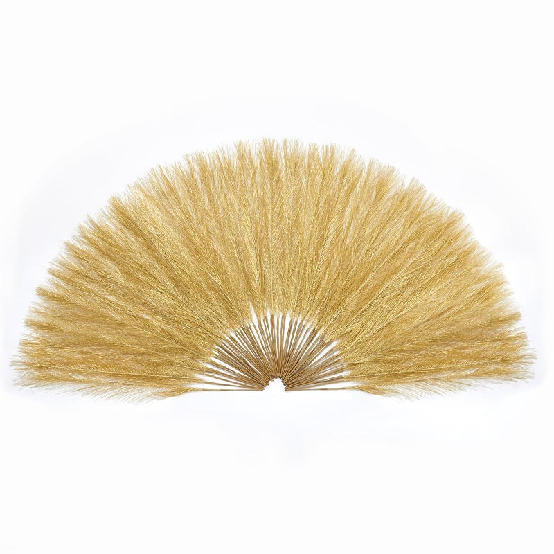 Serwalin 60Pcs Gold Pampas Grass Decor, 17.7" Faux Pampas Grass, Artificial Short Pompas Grass Branches Fluffy Plant Vase Filler Boho Decoration for Home Wedding Party - Image 1