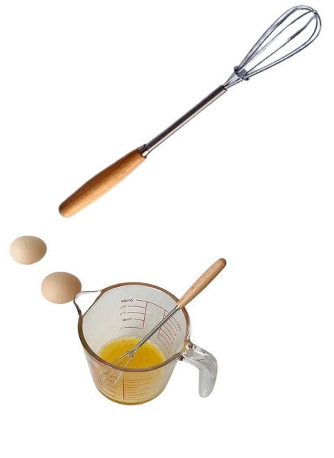 Stainless Steel Wire Egg Beater with Wooden Handle for Mixing Ingredients and Mixing Sauces 19cm - 1pc