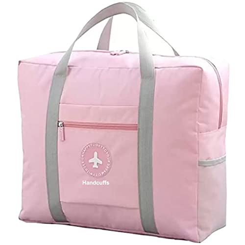 Handcuffs Travel Duffel Bag | Foldable | Lightweight | Waterproof | Luggage | Airplane | Carry-on | Flight Bags | Travelling | Holiday | Outing | Sports | Weekend | Gifts (Pink) - Image 1