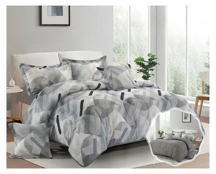 بلو سكاي مفرش سرير نفرين فخم من المايكروفايبر 100% ، غطاء سرير ، قابل للإستخدام على الوجهين، طقم مفارش بحشوة دبل  ، طقم نوم يتكون من 6 قطع ( مفرش بحشوة + شرشف مطاط للمرتبة + واقي مخدة + كيس مخدة + وسادة مربعة + كيس للوسادة المربعة  ) مقاس المفرش 240X260 سم ومقاس المغاط 200x200 سم ( اللون نفس الصورة) - Image 1