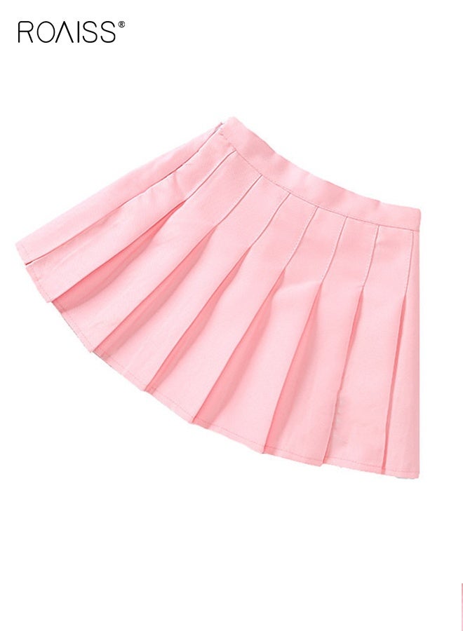 رويس تنورة قصيرة للبنات ذات ثنيات مع بنطال أمان داخلي وسحاب جانبي، شورت رياضي خفيف الوزن للتنس، فستان قصير مطرز بالفراولة، تنانير قصيرة رائعة للبنات الصغيرات - Image 2