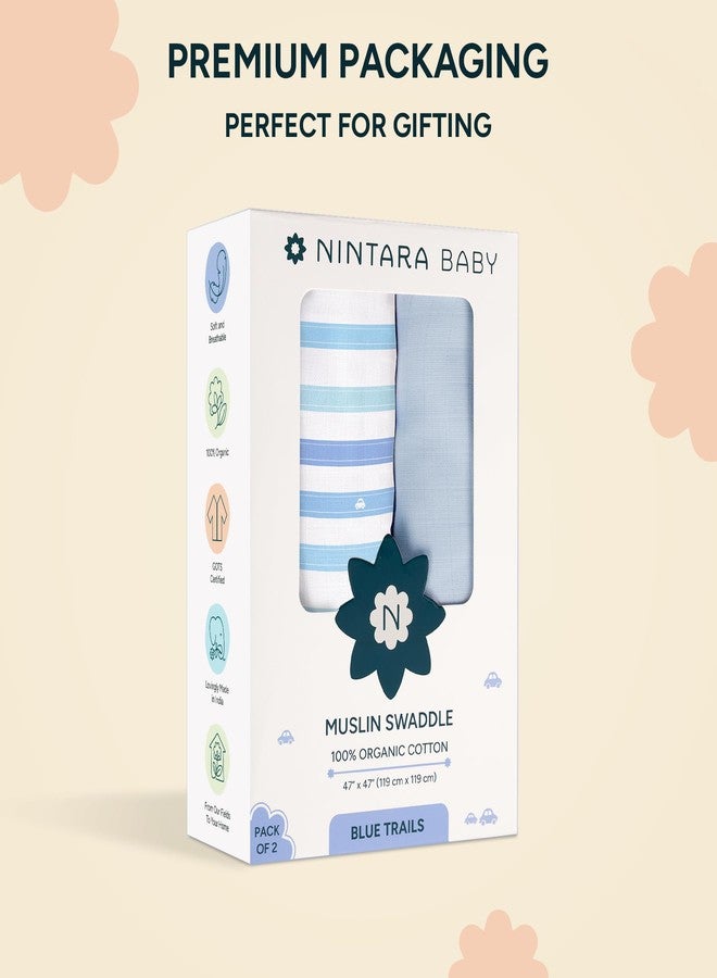 NINTARABABY لفافات نينتارابيبي كبيرة جدًا - قطن موسلين عضوي فاخر 100%، 119 × 119 سم، فائقة النعومة، تسمح بمرور الهواء وخفيفة الوزن، متعددة الاستخدامات، مضادة للحساسية، هدية مثالية للمواليد الذكور، عبوة من قطعتين - Image 5